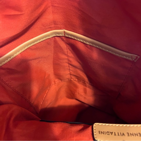 Adrienne Vittadini Brown and Tan Backpack with Orange‎ Trim Drawstring, Magnetic - Picture 12 of 13